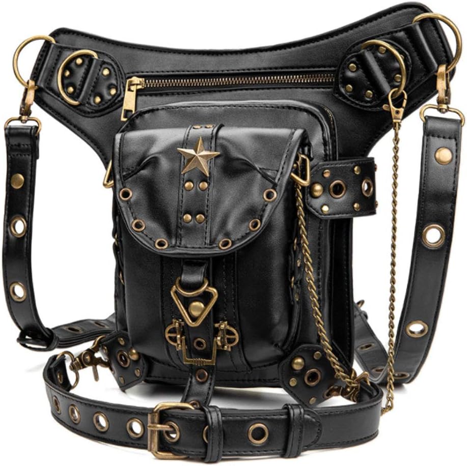 Halloween Unisex Steampunk Hiking Fanny Waist Bag Military Tactical Drop Leg Bag Outdoor Bike Motorcycle Cycling Pack Utility Backpack Pouch Shoulder Arm Bag Black