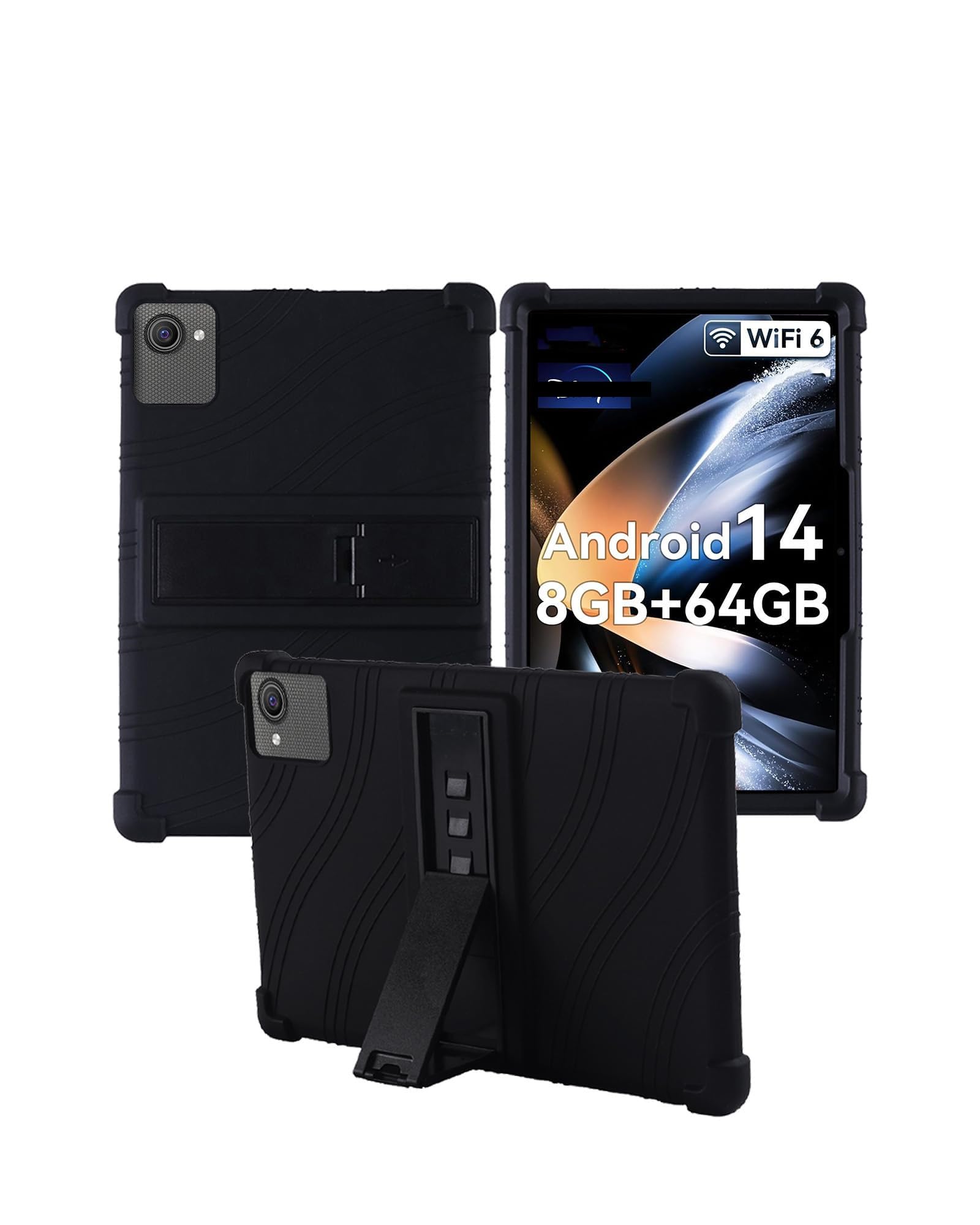 BOVUGAC - Funda para tablet HiGrace C10 de 10 pulgadas Android 14, silicona suave, soporte ajustable, a prueba de golpes, apto para niños, para HiGrace C10-1 de 10 pulgadas (color negro)