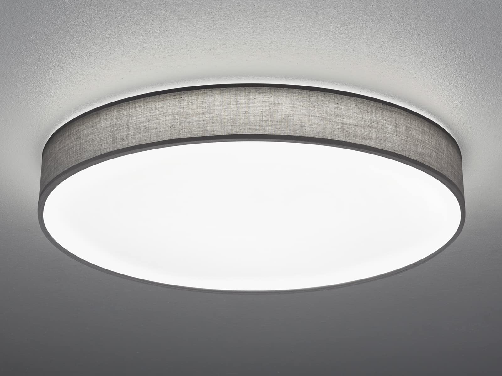 Trio Leuchten LED Deckenleuchte Lugano 621915511, Stoffschirm, 60 Watt, Helligkeit und Lichtfarbe einstellbar, Grau