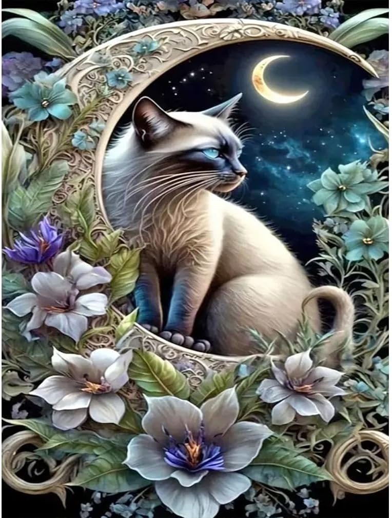 JFYHAB 5D Cat Diamond Painting Kits for Adults, DIY Moon