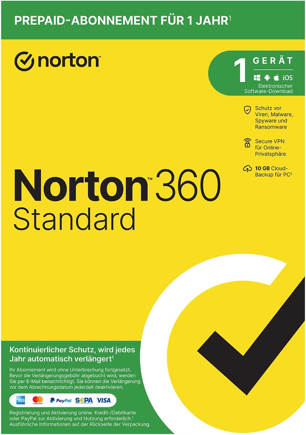 Norton 360 Standard 2025 1 Gerät 1JahresAbonnement mit Automatischer Verlängerung Secure