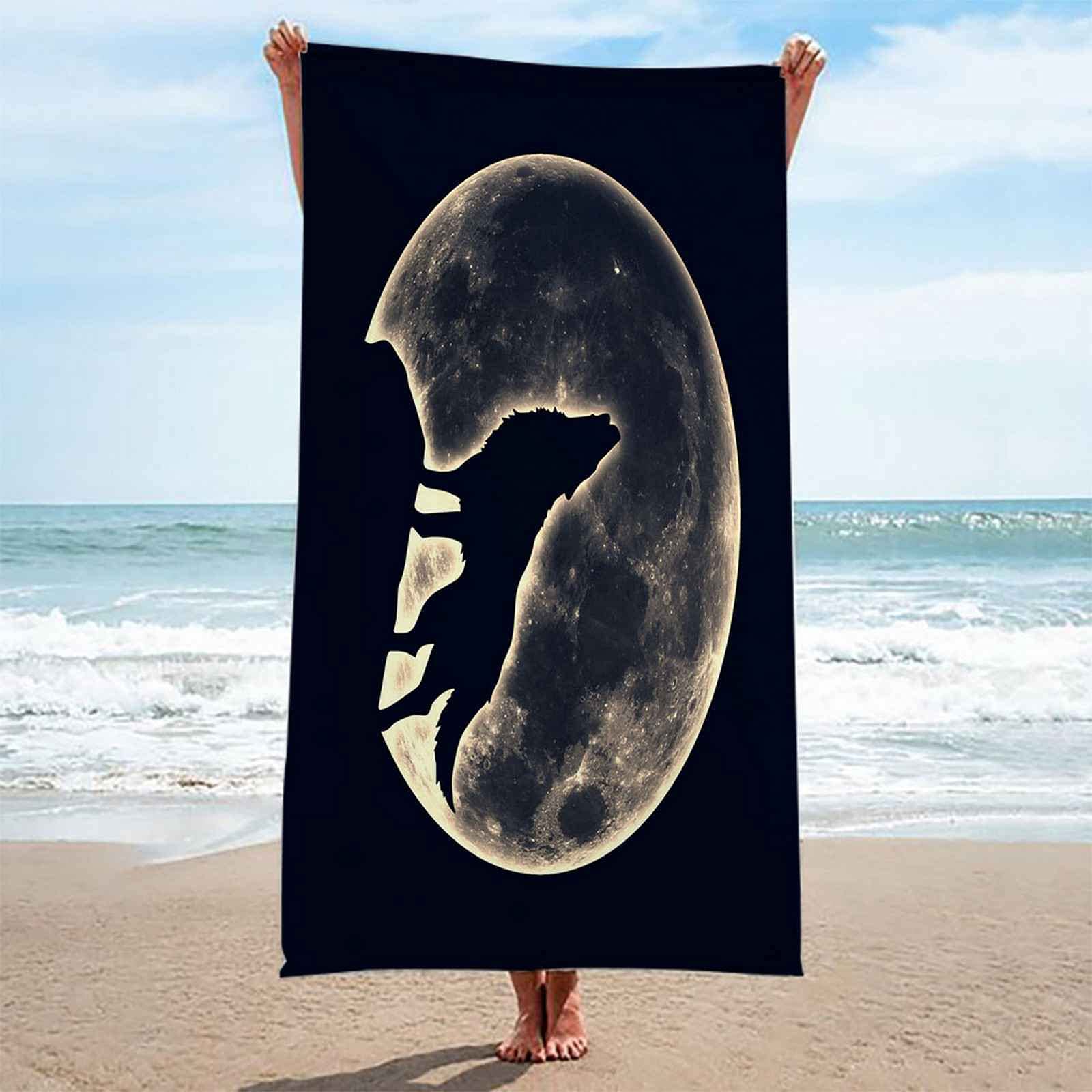 Grande Serviette de Plage 100X200cm Loup sous la Lune la Nuit Serviette de Bain Serviette en Microfibre Parfaite pour Le Sport, Voyages, Plage, Camping et randonnées, Yoga et Natation