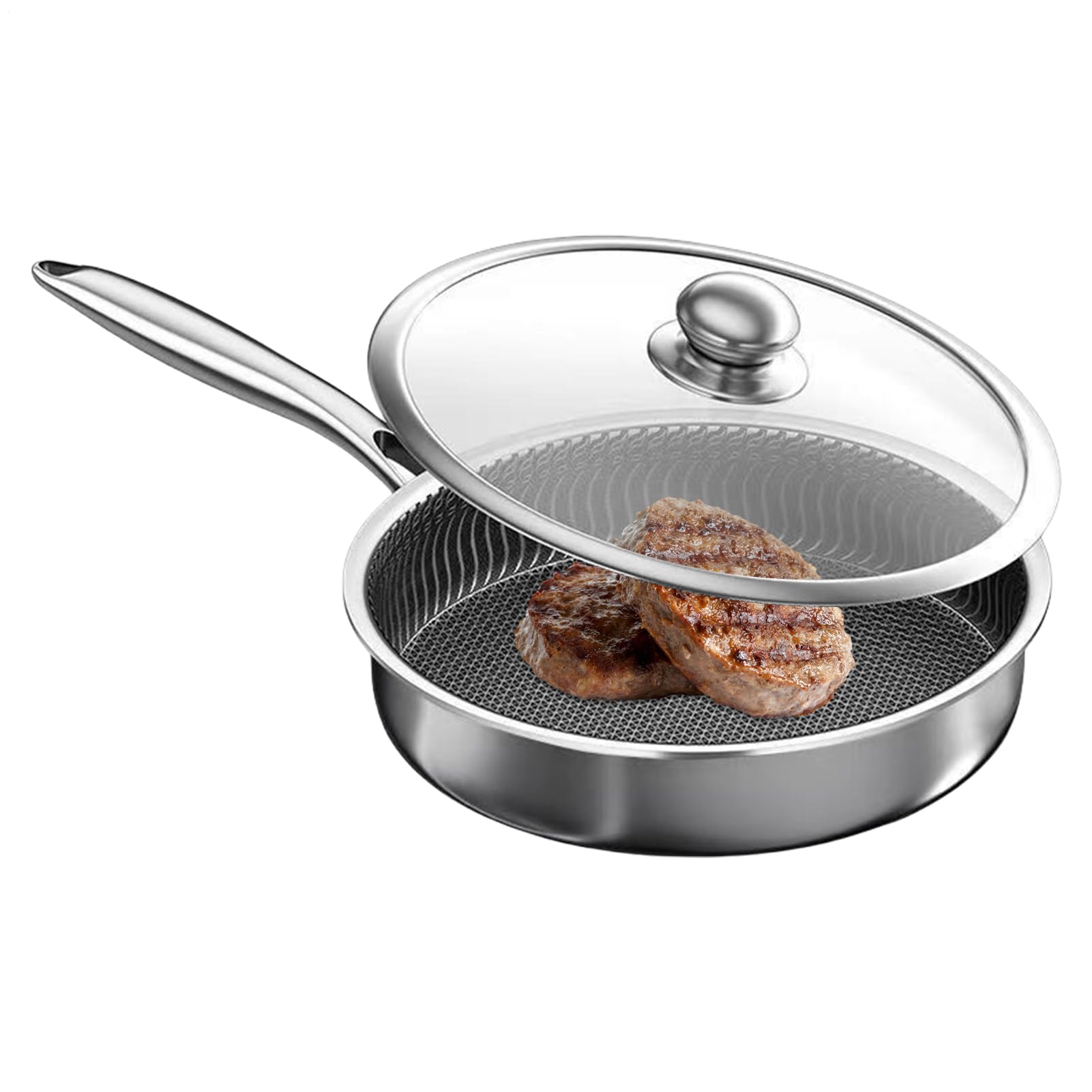 Padella antiaderente con coperchio, 50 x 30 x 8 cm, pentole in acciaio inox per fornelli a induzione, cucina, appartamento, ristorante, barbecue, campeggio all'aperto, preparazione quotidiana dei