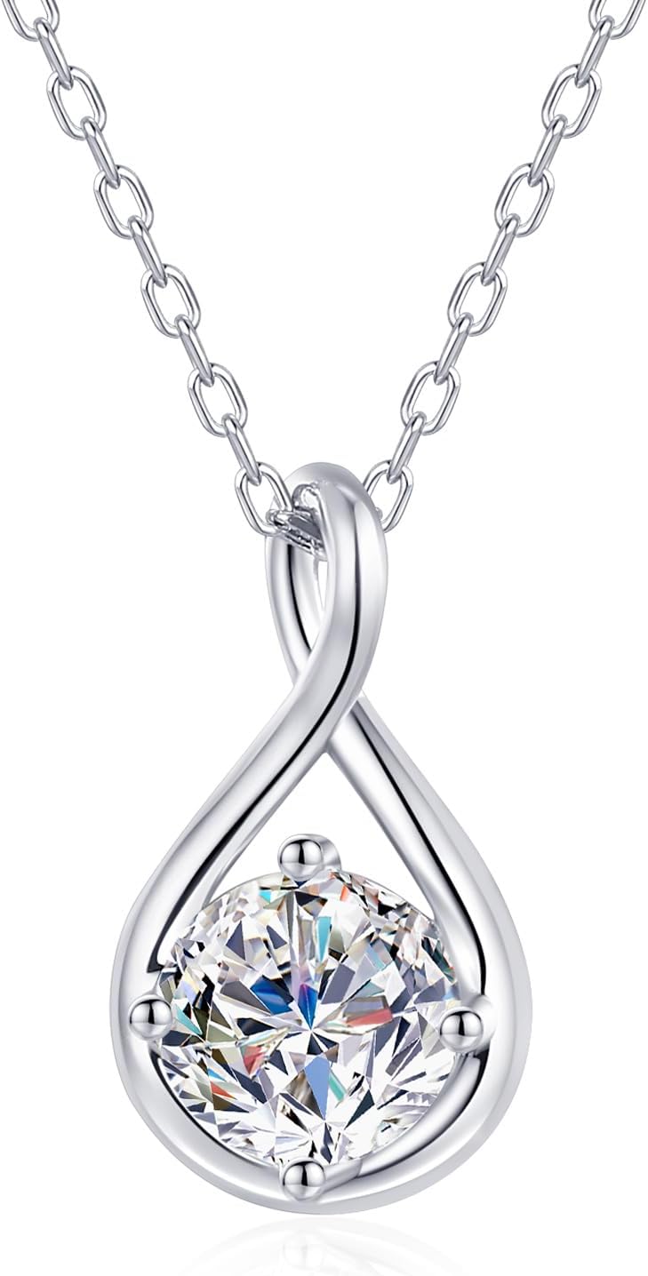 1.0CT Moissanite Infinity Necklace for Women, 925 Sterling Silver Pendant Necklace, D Color VVS1, Dainty Diamond Anniversary Birthday Wedding Graduation Jewelry Gifts for Wife Her Mom