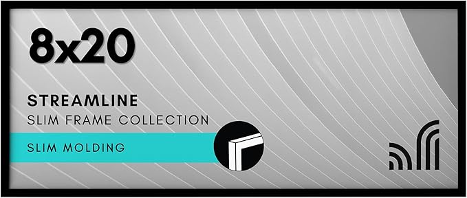 Americanflat 8x20 Picture Frame with Polished Plexiglass - Streamline Collection - Thin Border Picture Frame for Wall Display - Hanging Hardware Included - Black