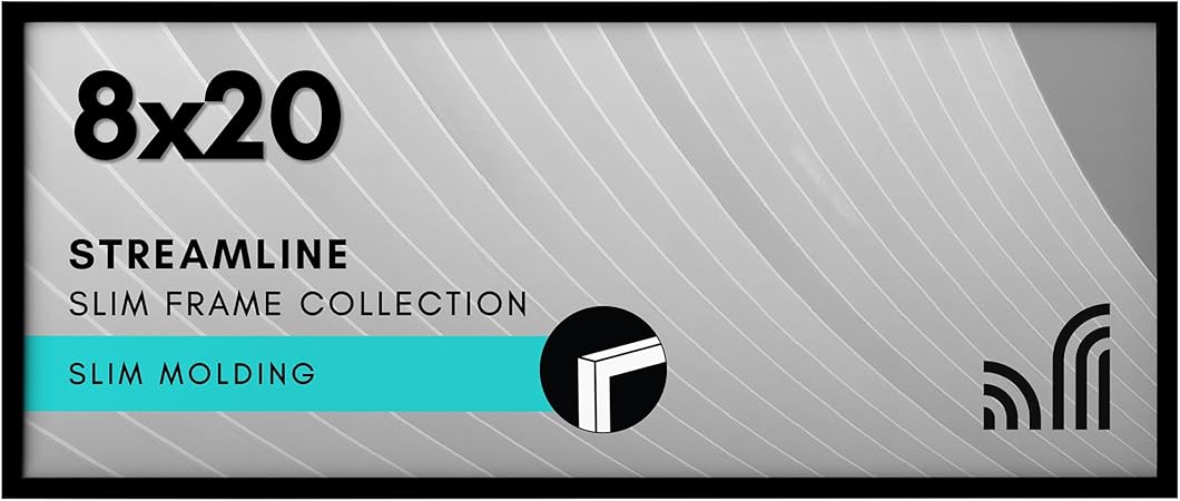 Americanflat 8x20 Picture Frame with Polished Plexiglass - Streamline Collection - Thin Border Picture Frame for Wall Display - Hanging Hardware Included - Black