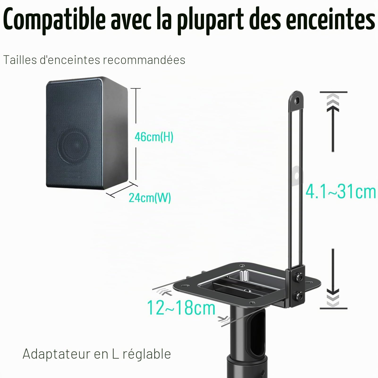 Mounting Dream Support de Haut-Parleur Universel (Simple) réglable en Hauteur de 826 mm à 1078 mm pour Haut-Parleur Surround arrière Satellites jusqu'à 5 kg