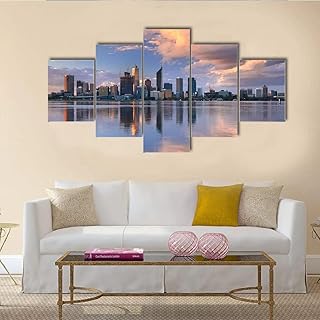 Wall Art Painting Decoration Skyline of Perth Canvas Prints Modern Wood Framed Artwork Oil Painting Ready to Hang for Office Living Room Wall Decor (60x31in)