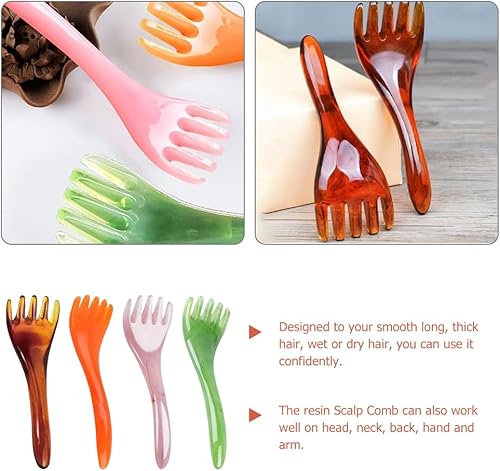 Miniatura 6 de 4 piezas de peine de masaje de mano de resina Guasha peine en forma de peine de dientes anchos cuero cabelludo peine guasha herramientas de masaje