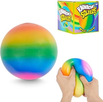 Giant 4" Rainbow Stress Ball - Jumbo Big Squeeze Relief! Ultra softball that satisfies your entire palm and doubles as a standard, deep stress relief