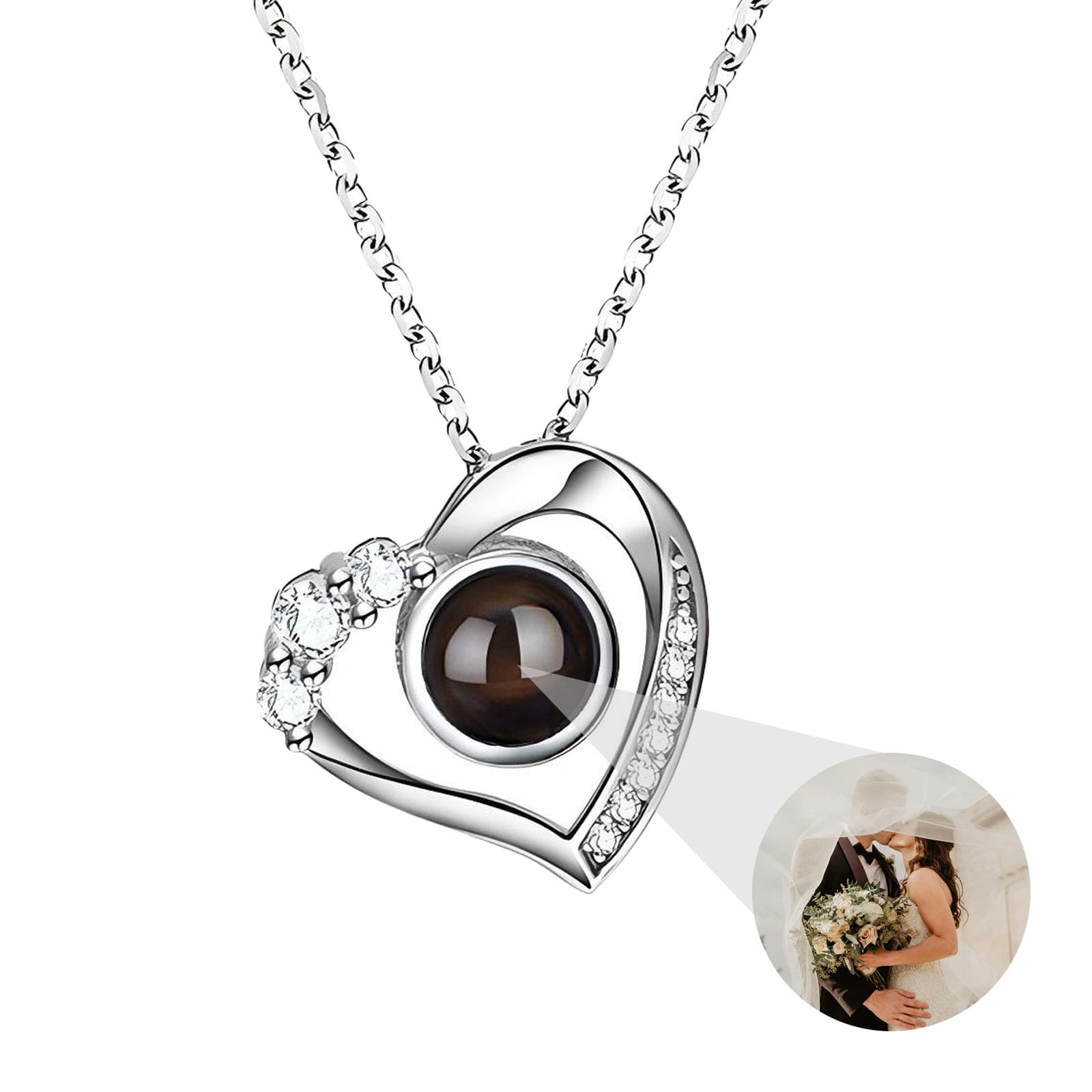 Collar con foto de plata de ley 925, collar de proyección personalizado con imagen en el interior, joyería personalizada, colgante de corazón, regalo para mujeres, madres, niñas, esposa,