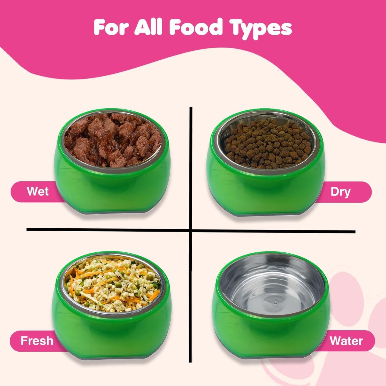 Stainless Steel Dog Bowls | Cat Bowls with Pellucid Transparent Plastic (2Pcs) - Non Tip Anti Skid Large Dog Water Bowl | Cat Water Bowl - Dishwasher Safe - 30oz / 900ml – 16.5 cm (Green)