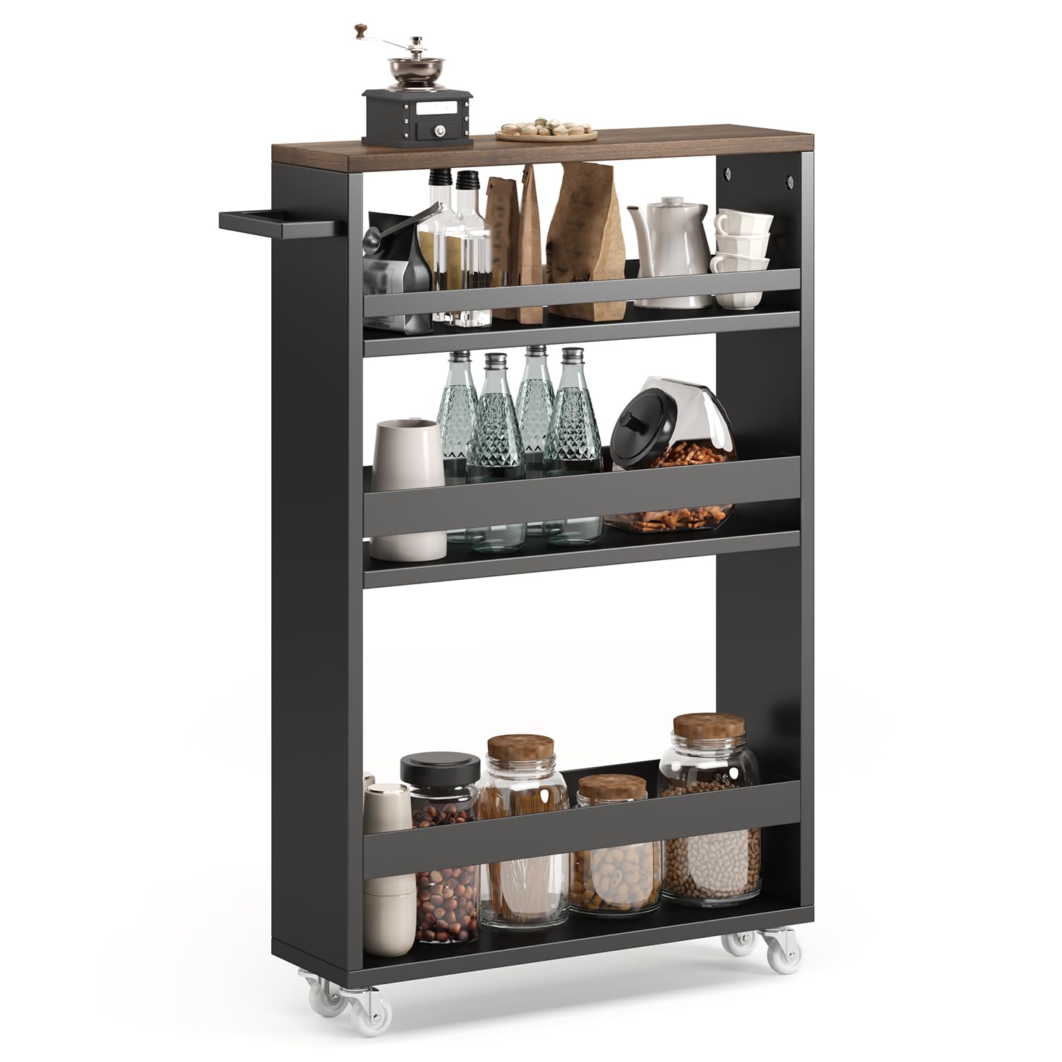 Xbro 3-poziomowy regał wnękowy, minimalistyczny z rustykalnym, 4 półki, szerokość 15 cm, przenośny, nie zajmuje dużo miejsca, 50 x 15 x 80 cm, czarny