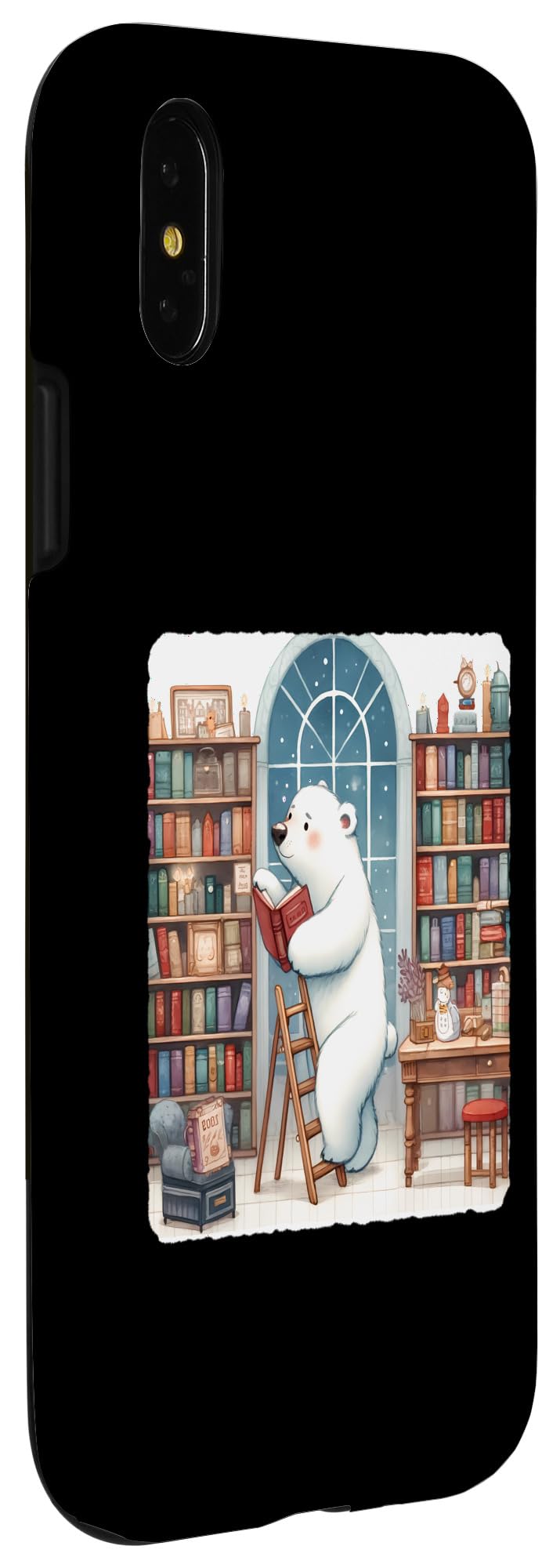 iPhone X/XS Ice Bear Librarian Sorting Books. Shelves Ladder Cozy Case - Image 3