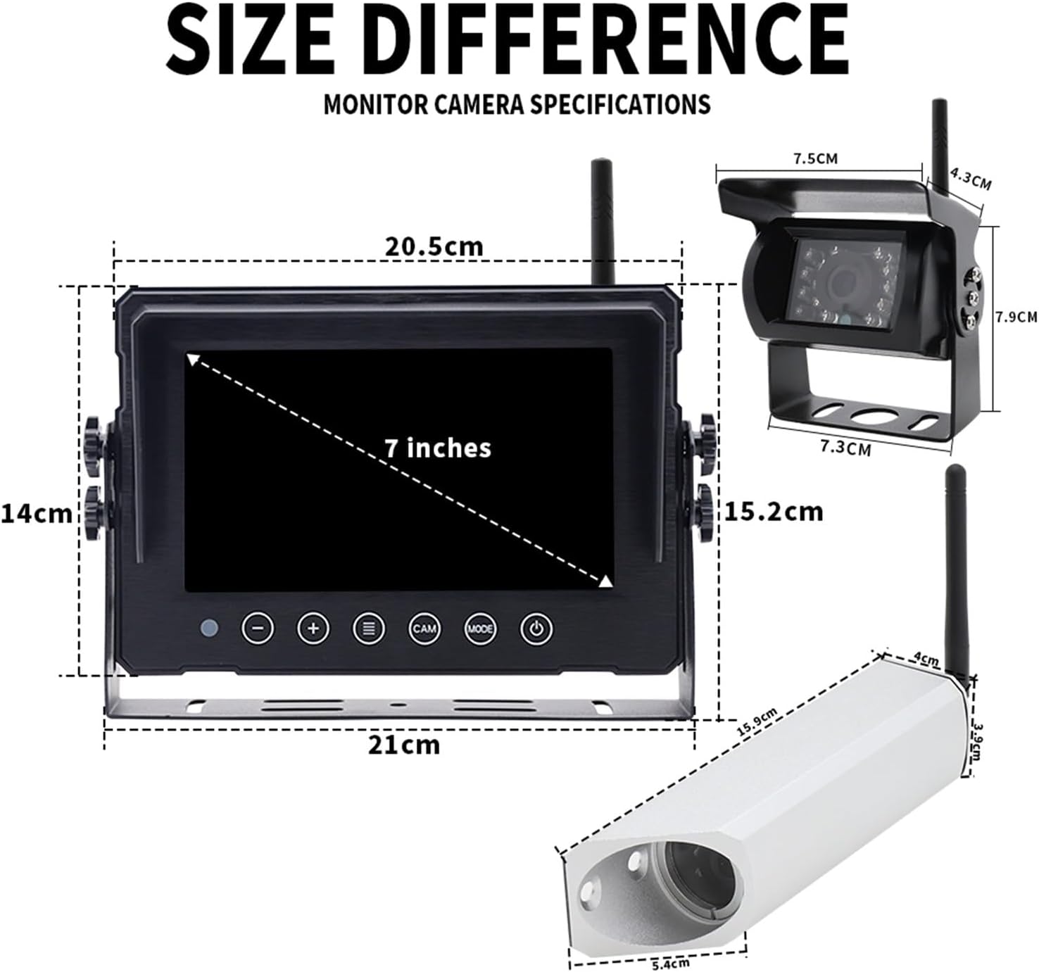 Wireless Forklift Camera System Magnetic Battery Laser Guide 7" Monitor Split Screen Kit Rear View Cam for Warehouse Lift Truck