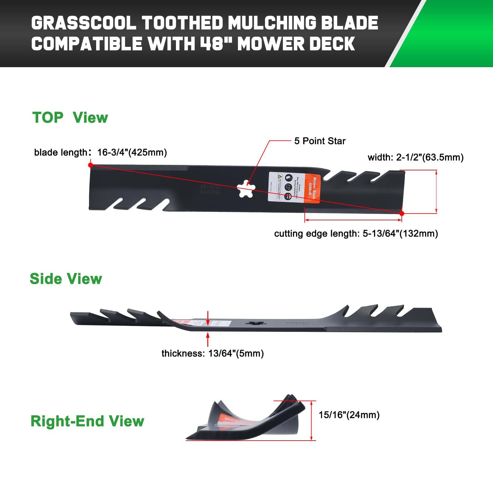 Grasscool Z248F - Cuchillas para cortacésped Hus qvarna 532180054 YTH2348 YTH24V48 YTH2148 YTH24K48 Z248 YTH2448 Craftsman Poulan 48 pulgadas, repuesto para cortacésped 188 pulgadas 0054 173920