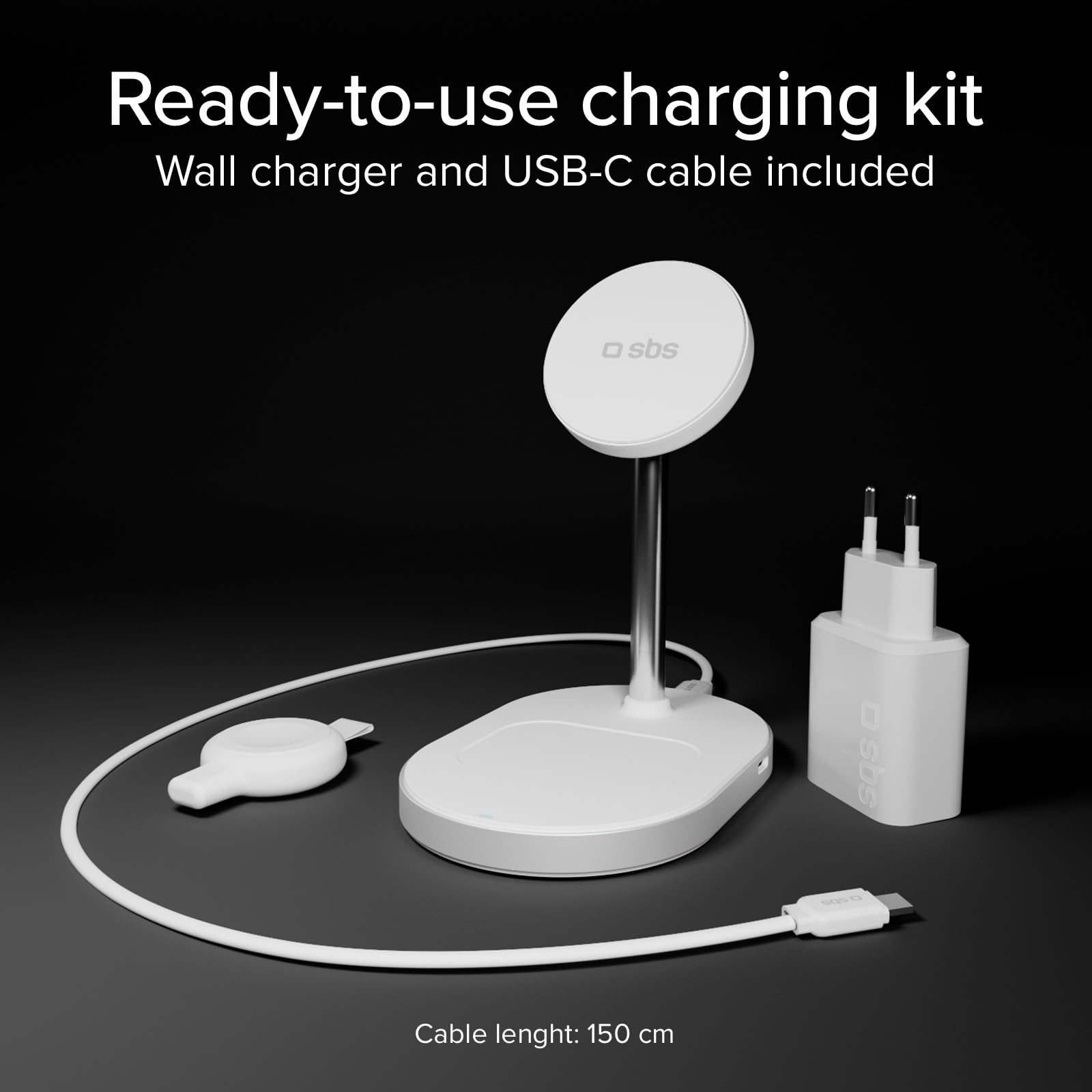 SBS Stazione di Ricarica Wireless 3in1, Qi2 25W MagSafe, MFI Certified | Caricatore senza fili per iPhone, AirPods, Apple Watch, Caricabatterie Magnetico, Dot Watch Portatile, Design Minimal, Bianco