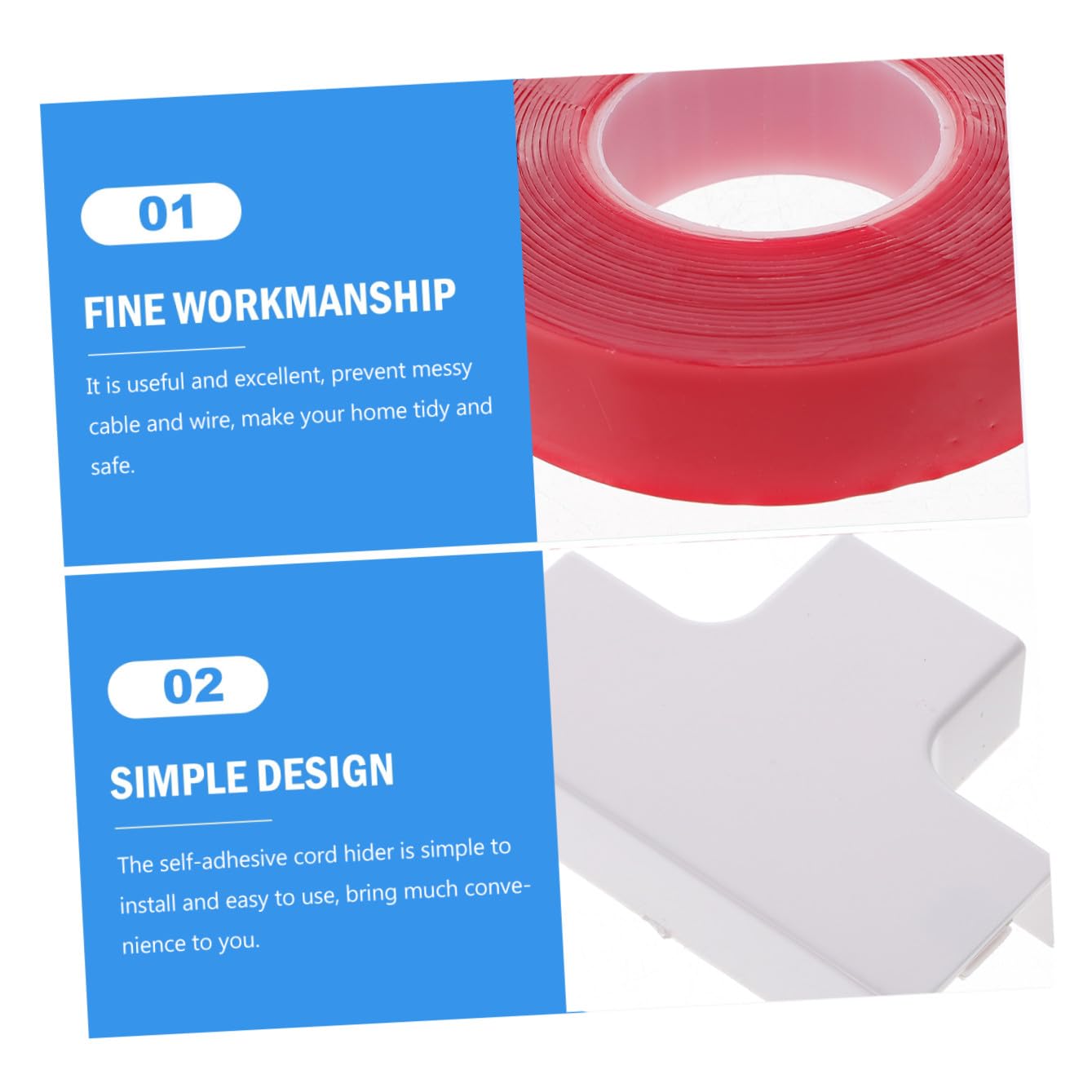 Pvc Lineare 40mm, Set Canalina Adesiva Bianca per Cavi | Pvc, per Casa e Ufficio, Soluzione Ordinata per Gestione dei Cavi Formato Quadrato