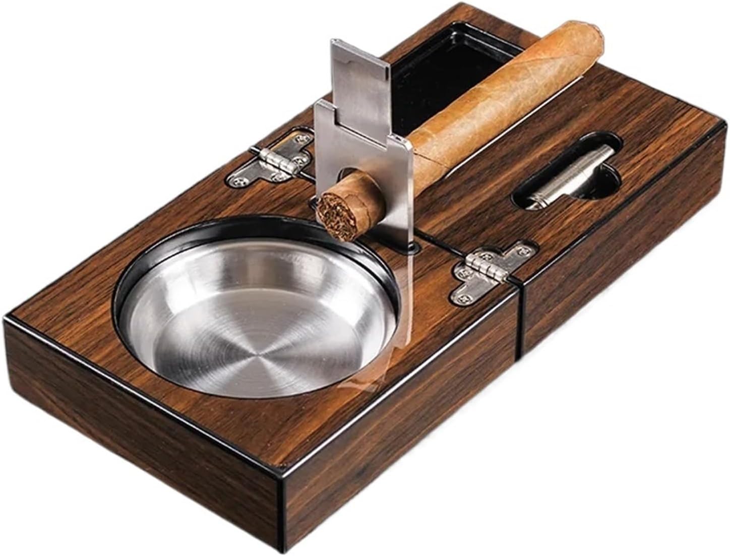 Cigar Cutter Desktop Set Walnut Wood Base Stainless Steel Manual Guillotine Integrated Ashtray Holder Handheld Accessory Kit