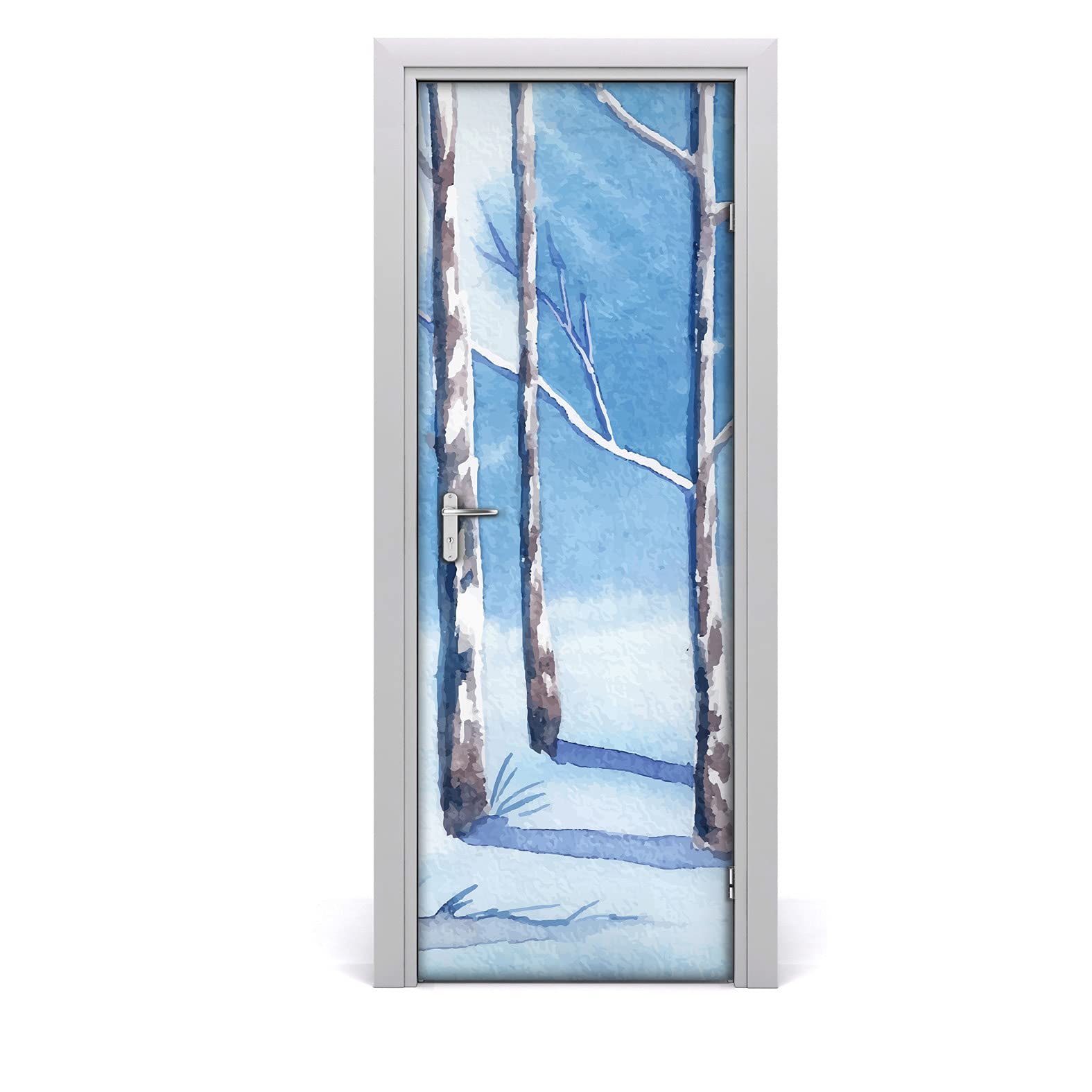 Papel pintado autoadhesivo e impermeable para renovar puertas con bosque de nieve