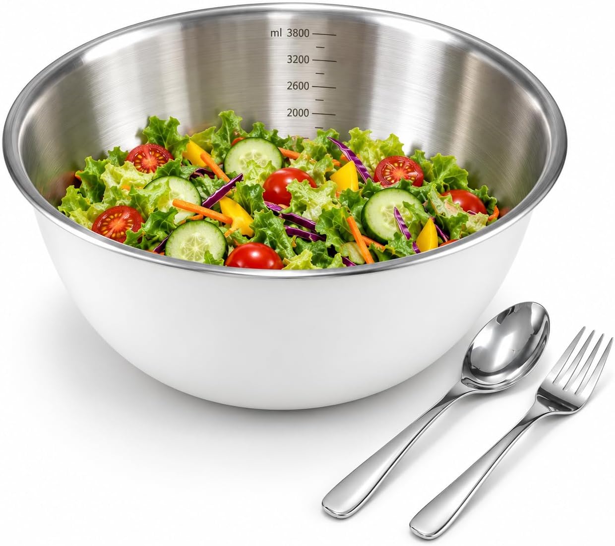 Large Salad Bowl Set, White Round Stainless Steel Serving Bowl