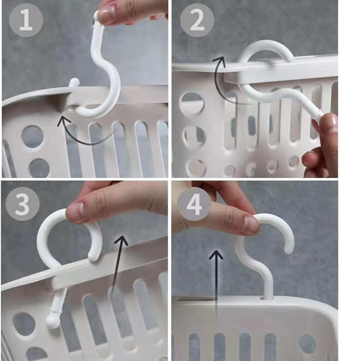 3PCS Plastic Hanging Baskets for Shower, Hanging Basket Organizer with Hooks, Rectangle 8.5Inches Small Hanging Storage Basket (Grey) - Image 7