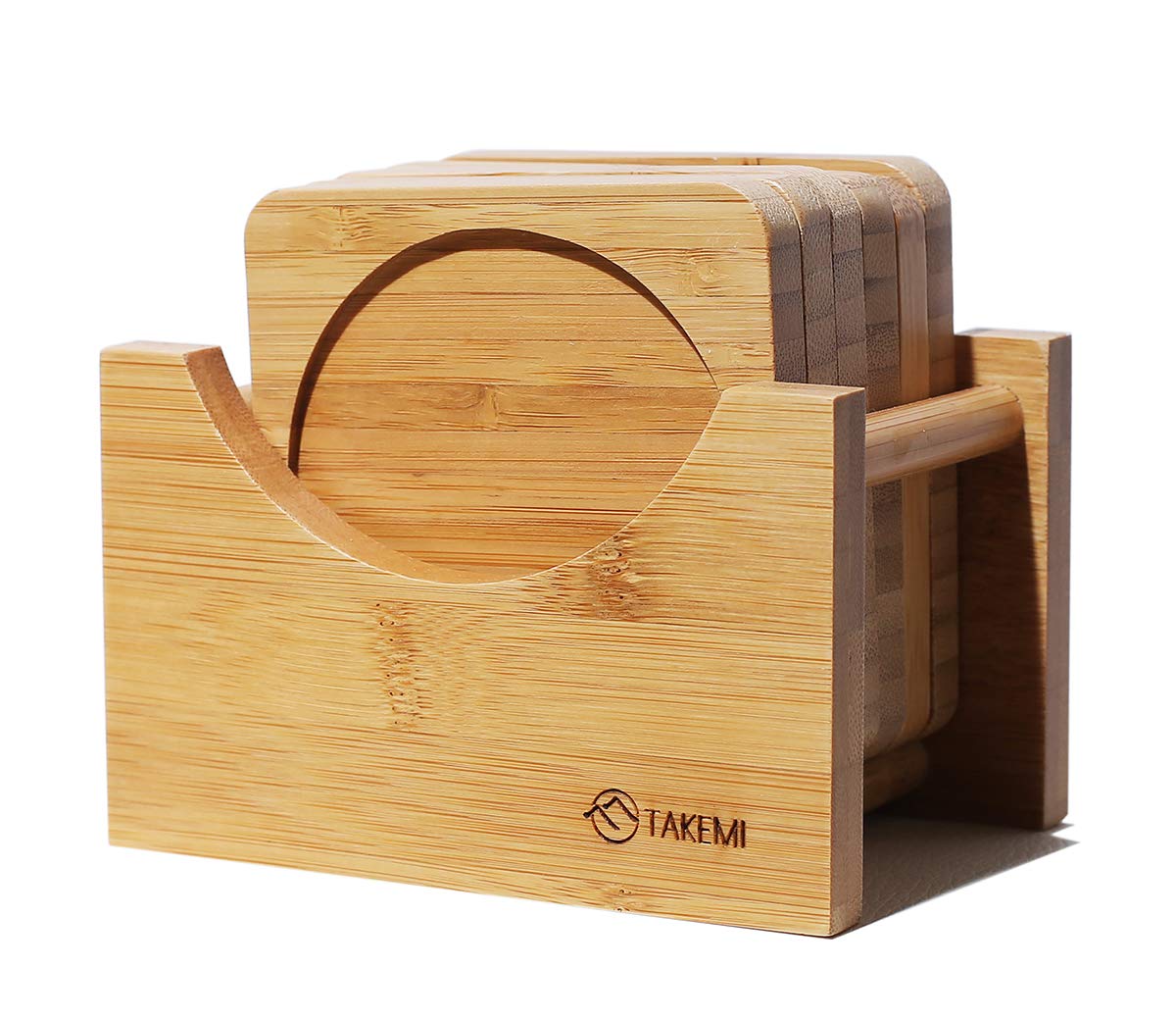 Natural Bamboo Coasters Set with Storage Case