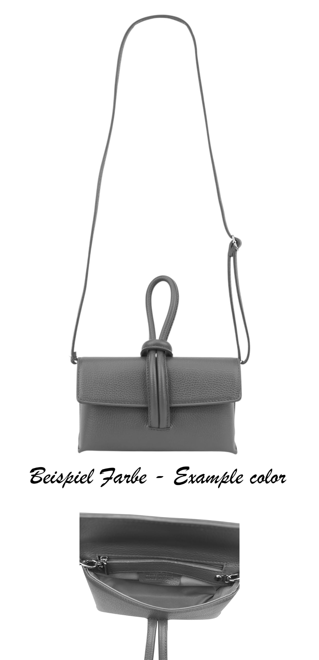 SH Leder Mini Clutch - Borsa a tracolla da donna in vera pelle con manico con fiocco, borsa da sera compatta con tracolla rimovibile, made in Italy Alma G428