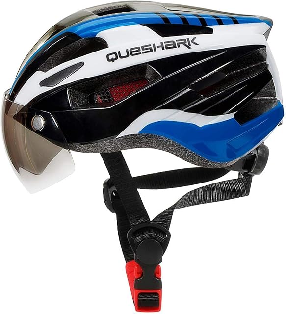 Queshark Bike Helmet,Bicycle Helmet Ce Certified Cycling Climbing Helmet with Detachable Magnetic Goggles Visor,Led Back Light Adjustable for Men/Women Mountain MTB
