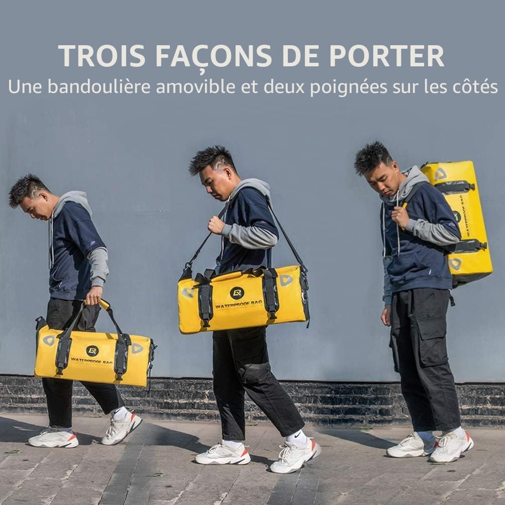ROCKBROS Sacoche de Selle Moto 20L 40L 55L Sacoche Cavalier pour Moto Arrière PVC Étanche Sac de Voyage Durable Réfléchissant Grande Capacité Universel Installation Facile Sangle Réglable Noir Jaune