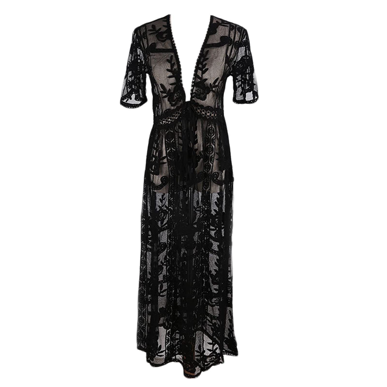 Limtula Cárdigan de encaje para mujer, con diseño floral, crochet, transparente, para playa, para uso diario, fiesta en la playa, cárdigan largo tipo kimono para playa, frente abierto, caftanes, traje de baño