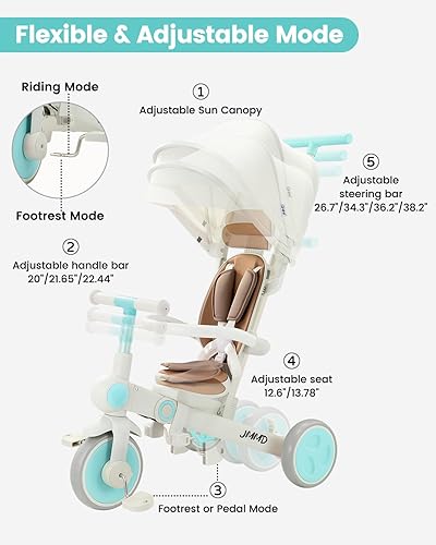 Miniatura 4 de Triciclo para bebé, 7 en 1 multifuncional para niños con mango ajustable para padres, arnés de seguridad y frenos de rueda, toldo extraíble,