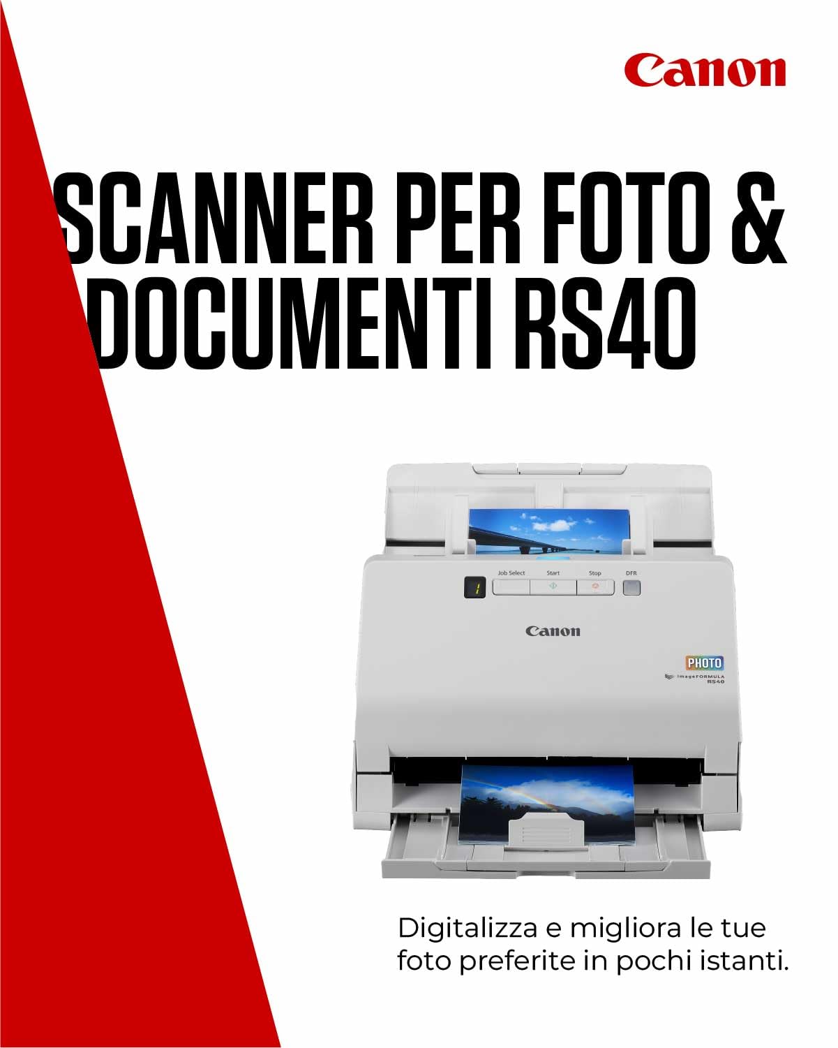 Canon Scanner Foto e Documenti imageFORMULA RS40 | Scanner Fronte-Retro con USB per Casa e Ufficio | Correzione Automatica Foto e Occhi Rossi | Software CaptureOnTouch Canon