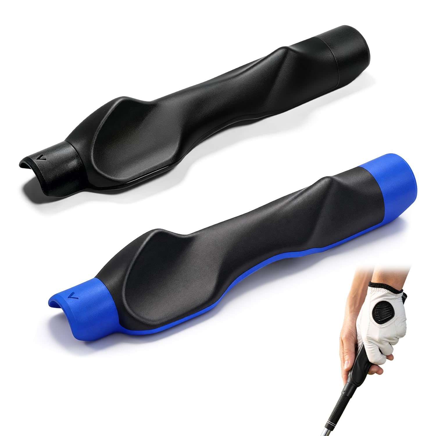 Golf Grip Trainer, 2 Pack Golf Training Aids for Correct Hand Position & Muscle Memory, Right-Handed Grip Correction Tool for All Skill Levels, Improves Grip Strength & Swing Precision (Black+Blue)