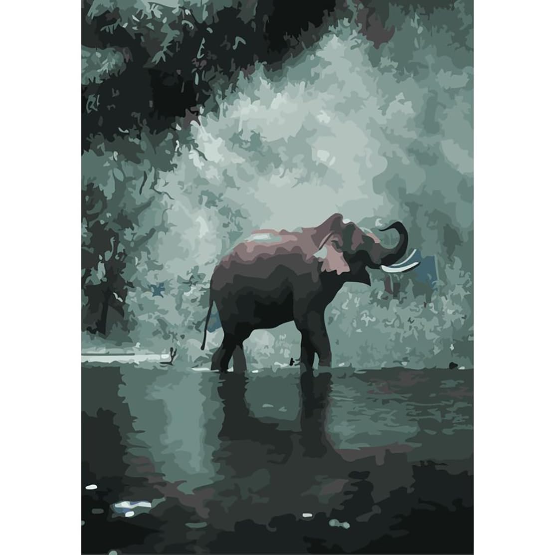 Ccfqiangtie Kit per dipingere con i numeri, animali della foresta, elefante, pittura a olio fai da te, kit per pittura con i numeri, kit su tela per decorazione da parete di casa