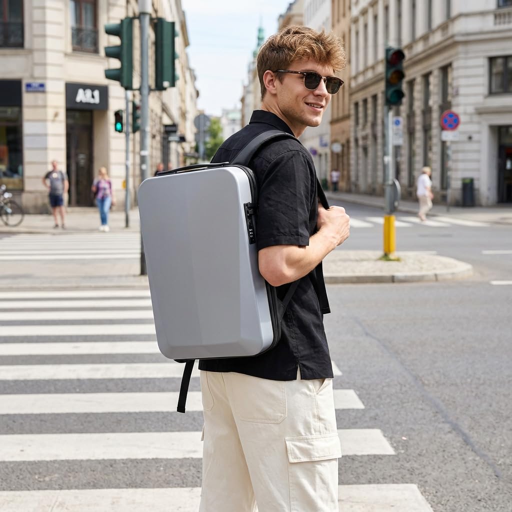 VARLIVOO Uomo Zaino con USB Porta 15.6" Laptop Zainetto Parola d'ordine Serratura Borse Lavoro Viaggio Scuola Università Campeggio Antifurto Zaino Impermeabile Polyester D'argento