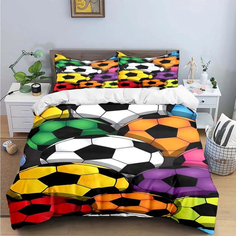 Housse de couette football 90x190 avec taie 65x65 en microfibre pour lit enfant