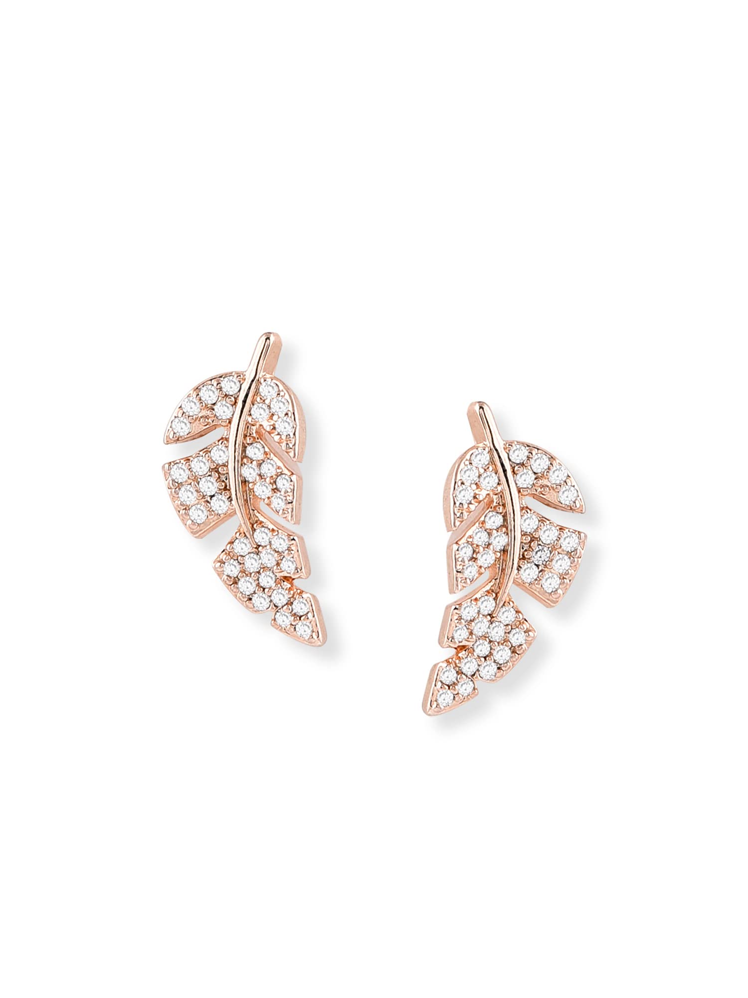 Zaveri Pearls Rose Gold Cubic Zirconia Contemporary Leaf Studs Earring For Women-ZPFK10672 (B0B3XNKTLC) Amazon Price History, Amazon Price Tracker