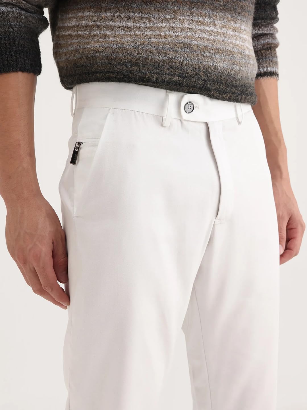 Rare Rabbit Men's Ugo White Cotton Blend Plain Regular Fit Trouser 2