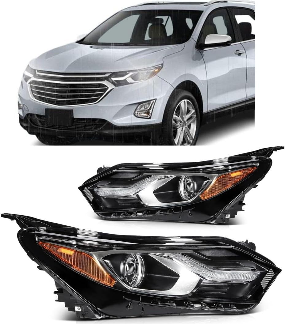 Headlights compatible with 2018-2021 Chevrolet Equinox Halogen w/LED DRL