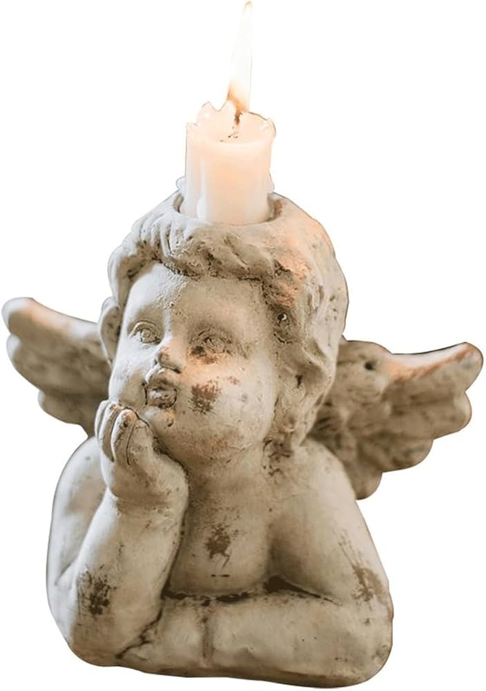 天使の燭台 ブロンズ天使燭台 高さ約22㎝/2183g 東Y7-0903②タカサ