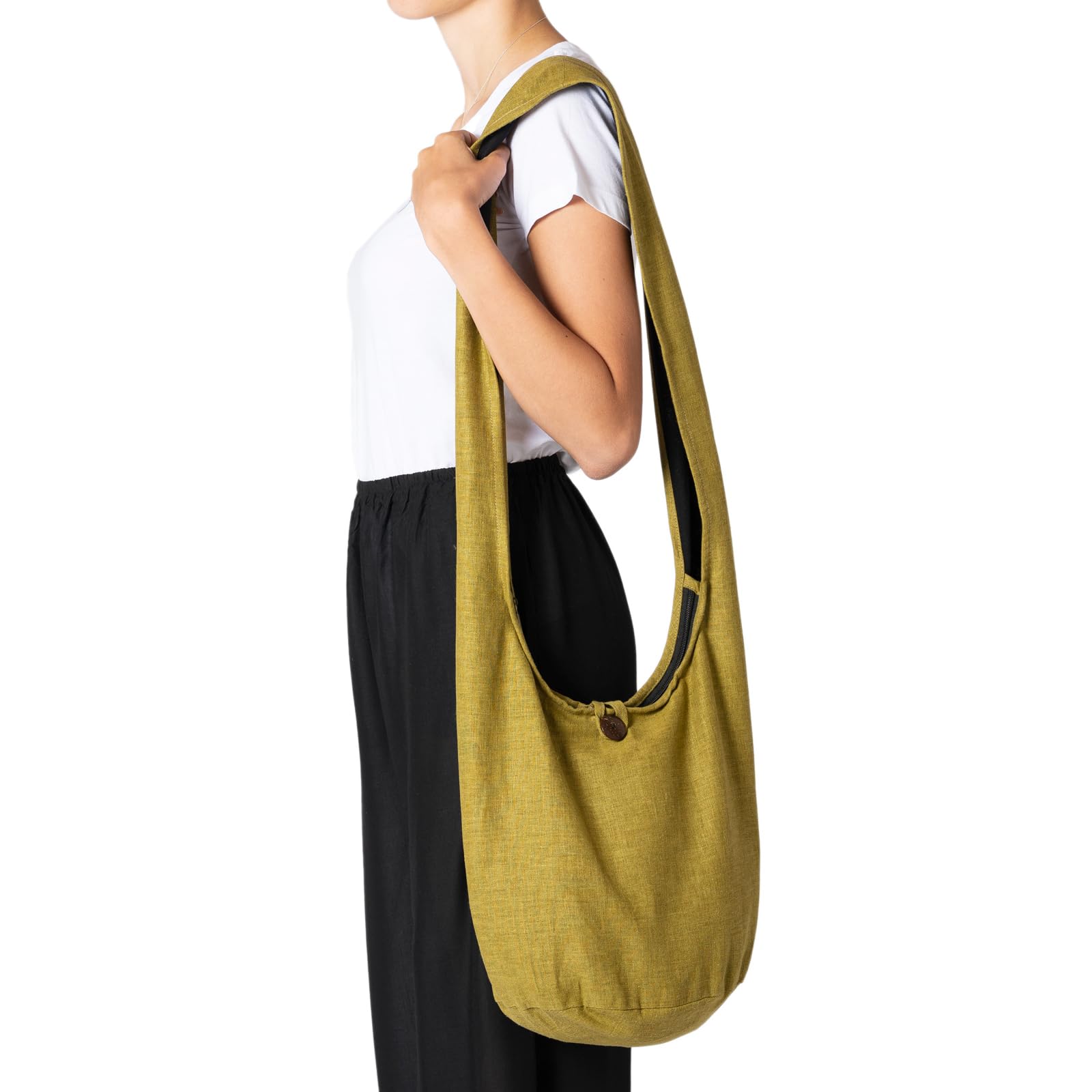 PANASIAM Borsa a tracolla in canapa I grande borsa in tessuto in 2 taglie per donna e uomo I piacevolmente leggera e piacevolmente robusta I con cerniera e tasca interna extra