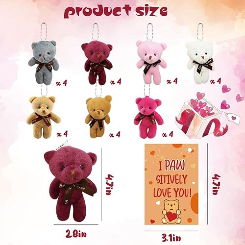 Miniatura 4 de DINESIL 28 tarjetas del día de San Valentín con osos de peluche, mini juguetes de peluche de oso de peluche para niños, regalo de intercambio de