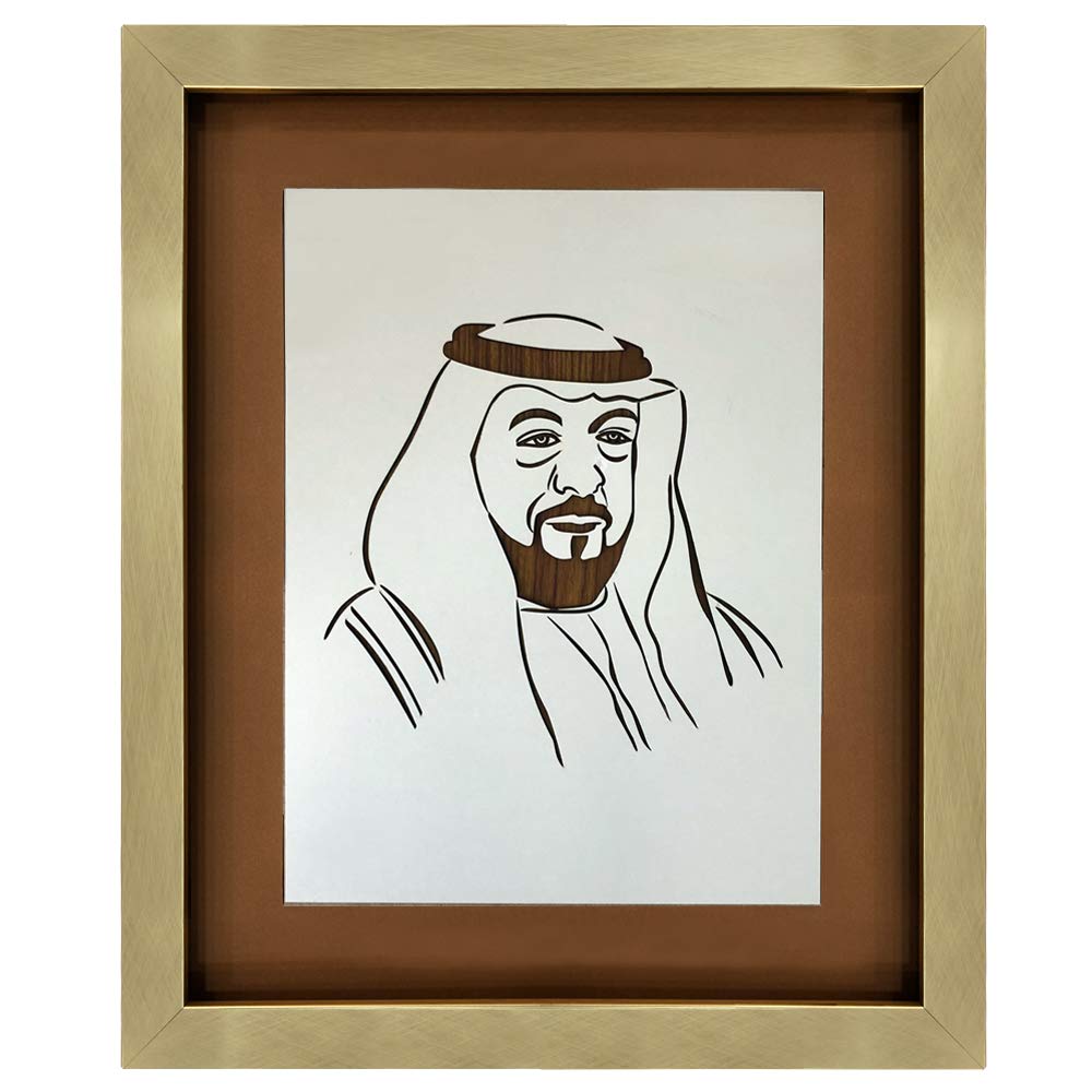 bpaHis Highness Sheikh Khalifa bin Zayed Al Nahyan - Wooden Portrait