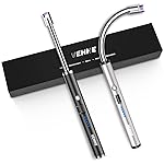 VEHHE Candle Lighter, 2 Pack Rechargeable Electric Lighter with LED Battery Display Safety Switch, Flexible Neck USB Lighters for Candles Camping Grill Gas Stoves Cooking (Black and Silver)