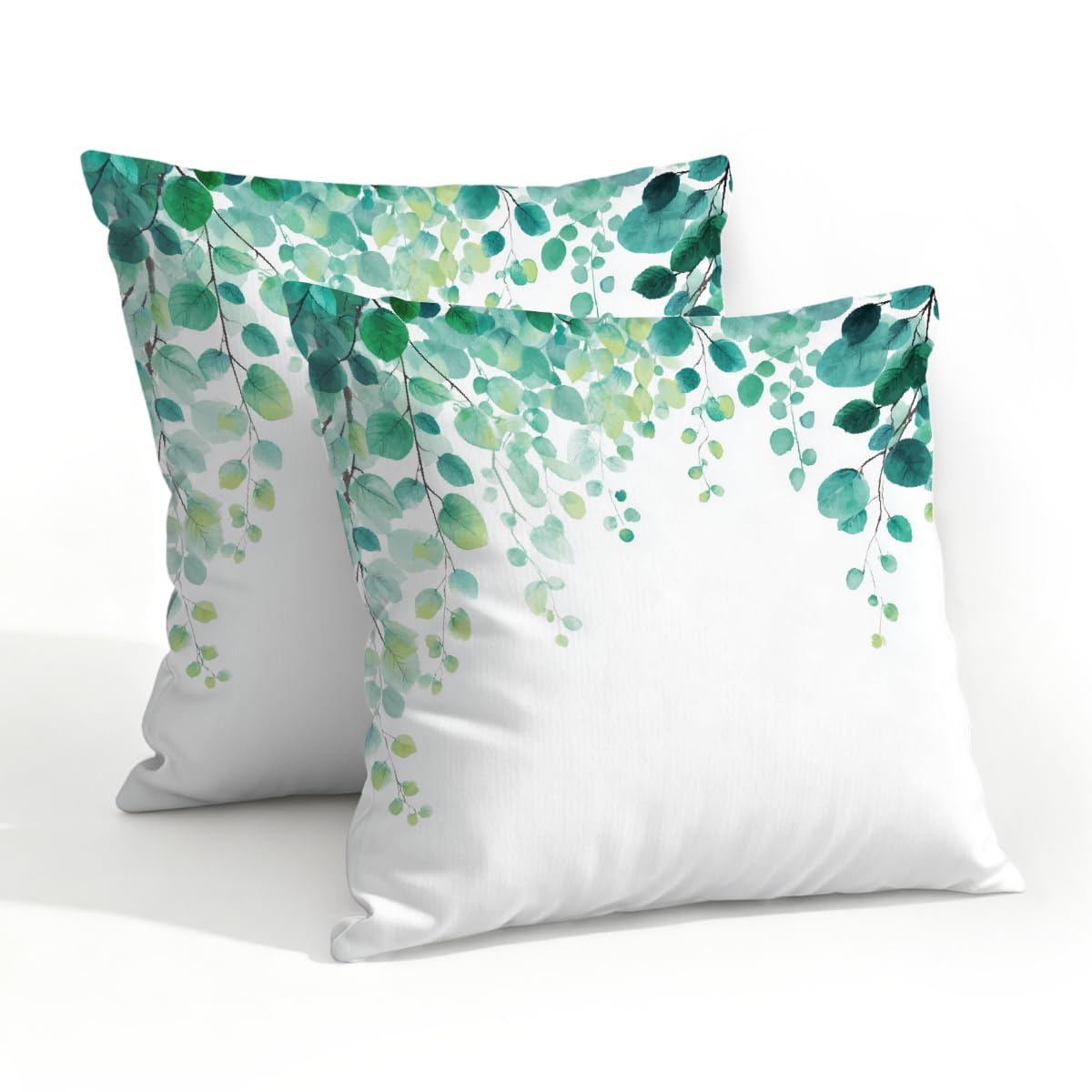 Outdoor Pillow Covers Waterproof Pillowcases 20x20Inchx2 Set of 2 Watercolor Eucalyptus Leaves Vines Decorative Throw Cushion Case for Couch Sofa Garden Patio Furniture