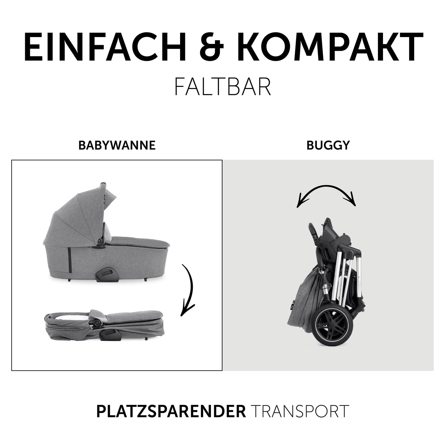 hauck Vision X 2in1 Kinderwagen Set ab Geburt - Melange Grey | Kombi-Kinderwagen bis 22 kg mit Babywanne, wendbarem Sportsitz und Liegefunktion, Gummiräder &zusammenklappbar