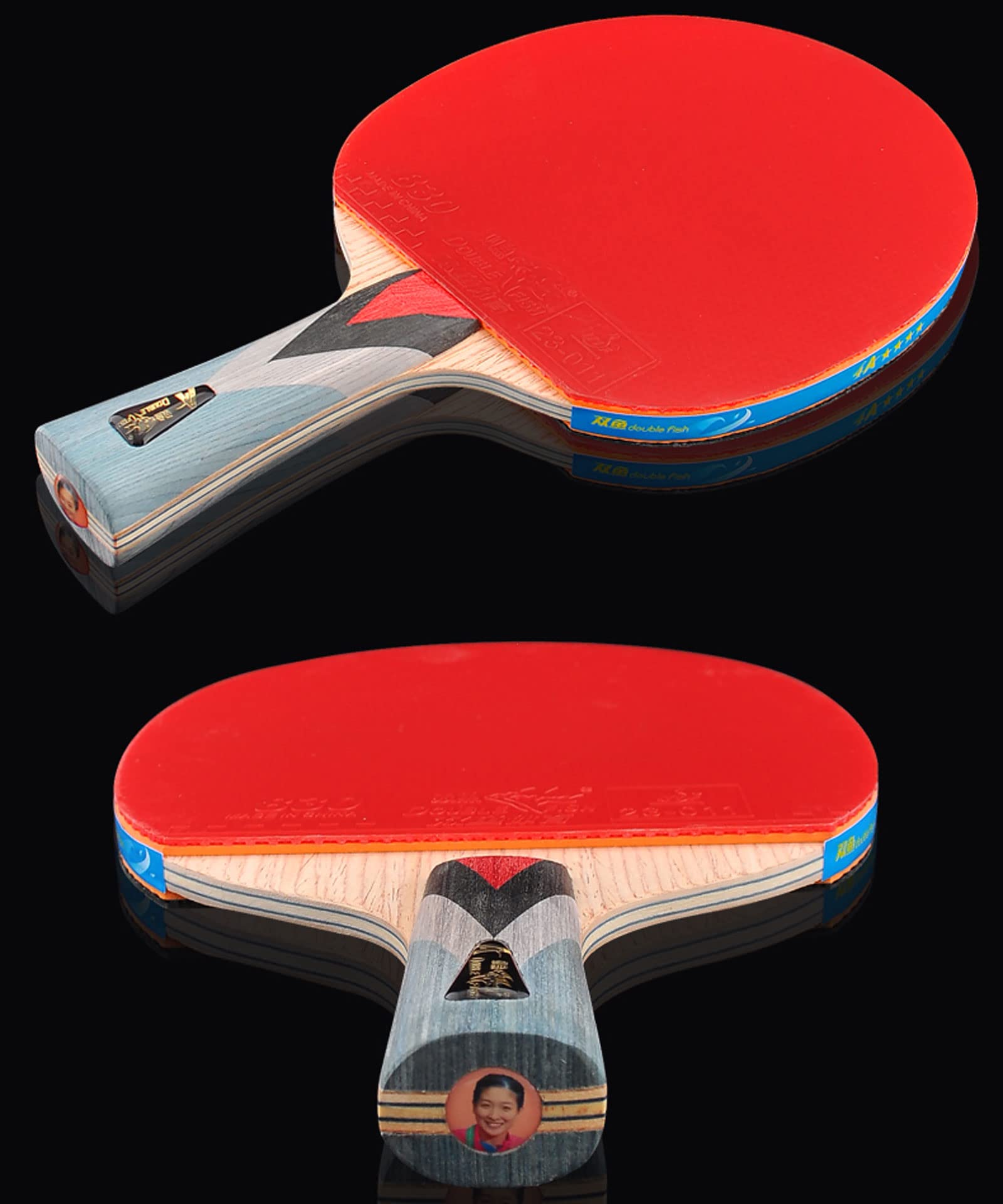 Racchetta da ping pong 4 stelle, 7 strati di legno puro, set(Penhold Grip)