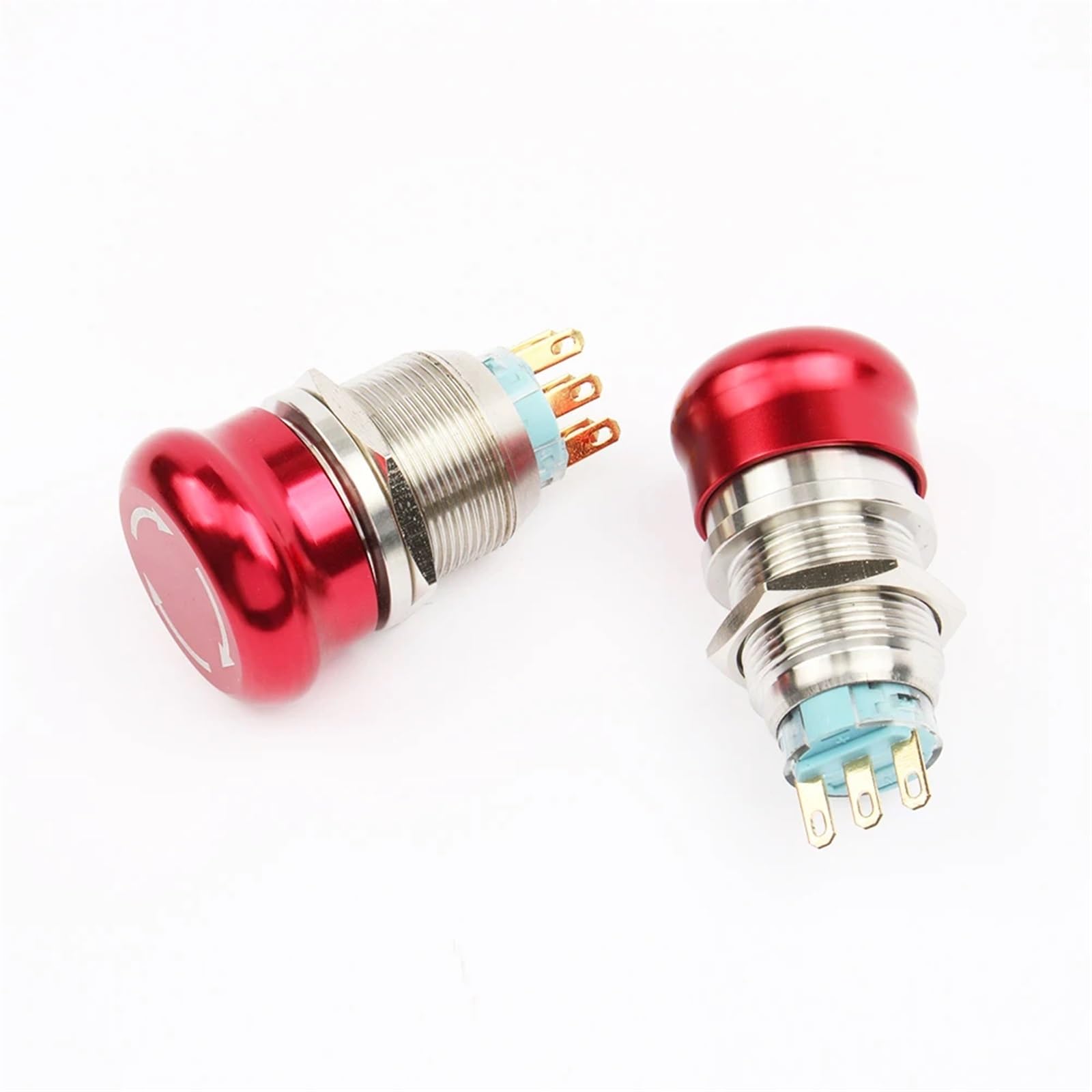 19mm 22mm 1NO1NC Metall Wasserdichte aluminium Push Button Schalter Notfall STOP Rast Druckknopf(No Stop symbol,2NO2NC(6 Pin),22mm)