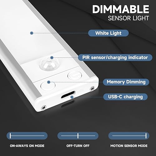 Miniatura 2 de GTZCVCZTG Luces para debajo del gabinete, luz LED de armario, iluminación con sensor de movimiento recargable tipo C, 6000 K, luces nocturnas